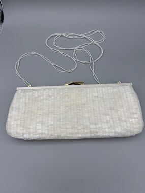IridescentCreamy White Beaded Bag: Convertible Clutch, Shoulder, Crossbody